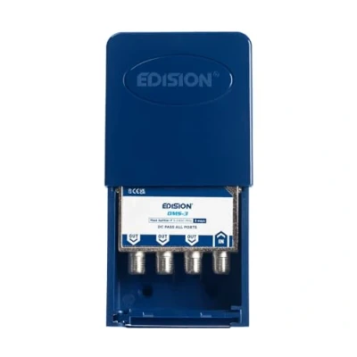 Abbildung von EDISION OMS 3 SAT Verteiler Fach MAST Outdoor, geignet für TV, Satellit, Kabel Fernseher, Radio, Unicable, Frequenzbereich 5 2400Mhz, DVB S2, T2, C, DC Durchgang, Wetterfestes Gehäuse
