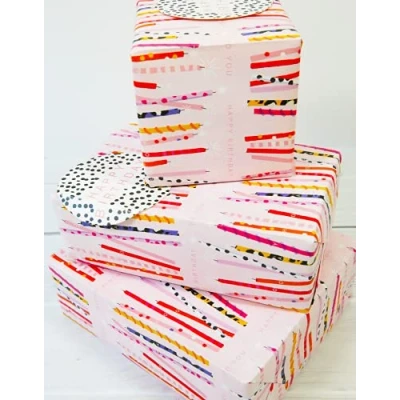 Abbildung von Geschenkpapier 12364A &quot;Geburtstagskerzen&quot;, Geschenkpapier, Packung mit 2 Bögen und Etiketten, plastikfrei vollständig recycelbar, mehrfarbig