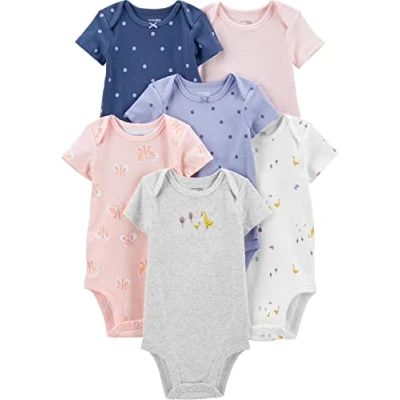 Abbildung von Simple Joys by Carter&#039;s Baby Mädchen 6 Pack Short Sleeve Bodysuit Hemd, Mehrfarbig/Enten/Punkte/Schmetterlinge/Streifen, Frühchen
