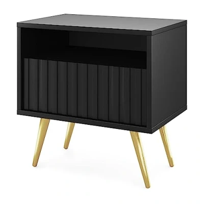 Abbildung von Selsey Nachttisch Beistellschrank Beistelltisch Nachtschrank Mit Schublade Und Fach Schwarz Beige Schwarze Beine Bello