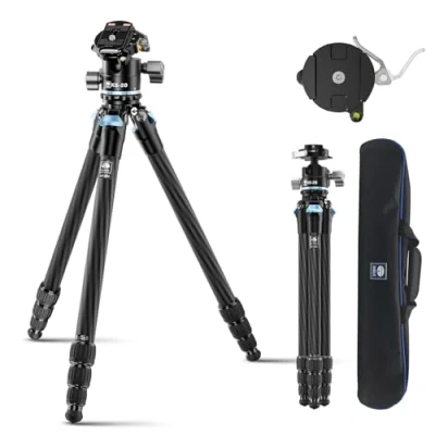 Abbildung von SIRUI AM 254 140cm Carbon Fiber Reise Stativ, Kompaktes Professionelles Kamerastativ mit KS 20 Niedrigprofil Kugelkopf, Schnellverschlusssystem Kompatibel DSLR Kameras, Tragfähigkeit bis 12kg