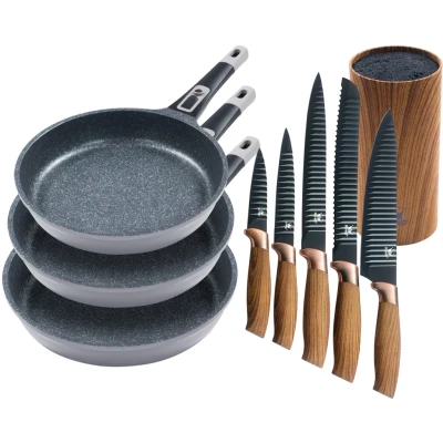 Abbildung von KING Pfannen Set &quot;&quot;Moonscape 3er&quot;, inkl. Messer und Messerblock&quot;, Aluminiumguss, (Set, 9 tlg., 3 Pfannen, 5 Küchenmesser, 1 Messerblock), Induktion, abnehmbarer Griff, MOONSCAPE Beschichtung