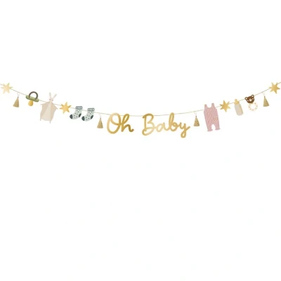 Abbildung von partydeco Girlande, Oh Baby Girlande Banner aus Papier mit Quasten 2,5m gold Farbmix
