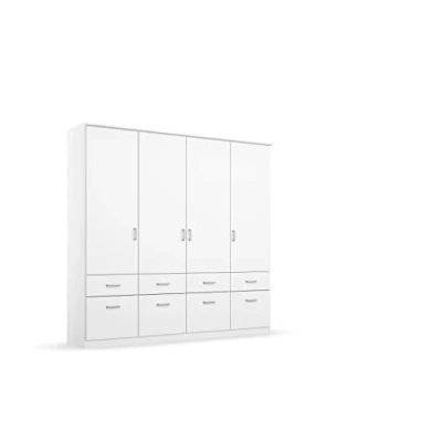 Abbildung von Rauch Möbel Bremen Schrank Drehtürenschrank Kleiderschrank in Weiß mit 8 Schubladen 4 türig, inklusive Zubehörpaket Basic 1 Kleiderstange, Einlegeböden BxHxT 181x199x58 cm