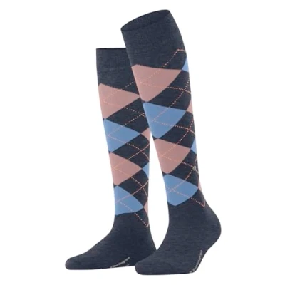 Abbildung von Burlington Damen Kniestrümpfe Marylebone W KH Wolle lang gemustert 1 Paar, Blau (Dark Blue Melange 6688) neu umweltfreundlich, 36 41