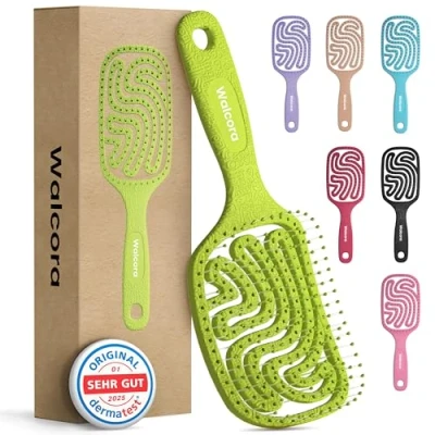 Abbildung von Walcora Haarbürste ohne Ziepen NEUHEIT 2024 Entwirrbürste &amp; Detangler Bürste für Damen, Herren Kinder, Locken, nasse, feine lange Haare, Hair Brush Grün (Limette)