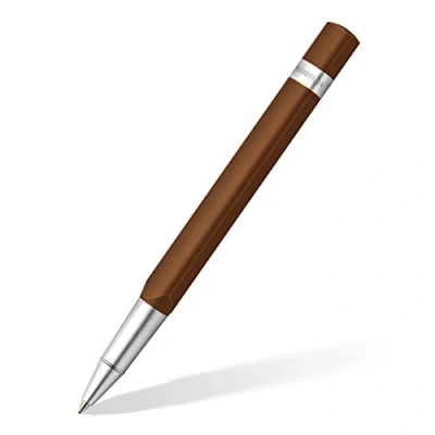 Abbildung von STAEDTLER TRX 412TRX7M 9ST Tintenroller (ergonomische Dreikantform, samtweiche Aluminium Oberfläche, Aufsteckkappe mit Metallclip, Refill, Strichstärke M, Schreibfarbe: schwarz) braun