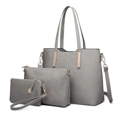 Abbildung von Miss Lulu Handtasche Damen Shopper Schultertasche Groß Henkeltasche Tragetasche Aktentasche Tasche Tote für Büro Schule Einkauf Reise Elegant PU Leder 3 Stück Set
