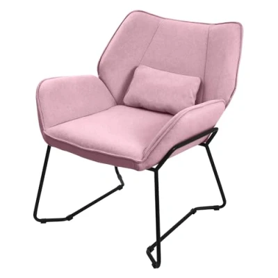Abbildung von ML Design Loungesessel Rosa, Relaxsessel mit Leinenbezug und schwarzen Metallbeine, Wohnzimmerstuhl Armlehne Rückenlehne, Polsterstuhl Kissen, Ohrensessel ergonomisch, Einzelsofa modern