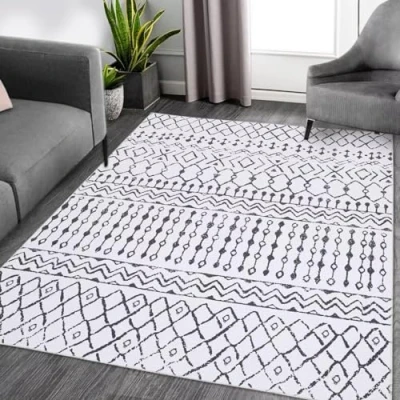 Abbildung von Auton Boho Teppich, Moderner Neutraler Teppich für Schlafzimmerdekoration Wohnzimmer Dekorationsideen Spielzimmer 120 x 170 cm Beige