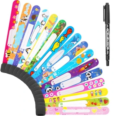 Abbildung von Vicloon Notfall Armband für Kinder &amp; Marker, 16 Stück Sicherheits ID + Marker Anti verloren Notfallarmband Wasserdichtes Wiederverwendbares Jungen Mädchen Kleinkind Baby