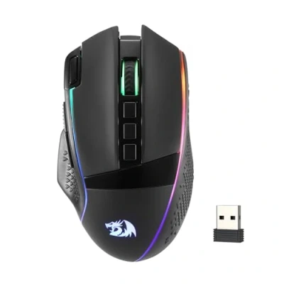 Abbildung von Redragon M991 kabellose Gaming Maus, 19000 DPI kabelgebundene/drahtlose Gamer Maus mit Schnellfeuertaste, 9 Makro Tasten, 45 Stunden Dauerleistung und RGB Hintergrundbeleuchtung für PC/Mac/Laptop