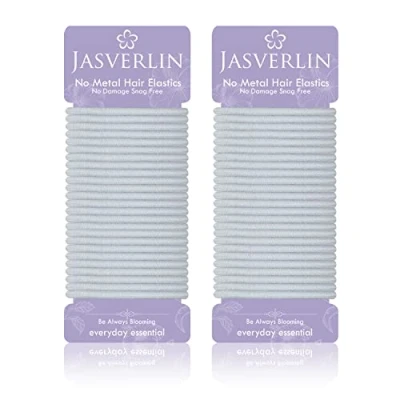 Abbildung von JASVERLIN Graue Haargummis Gummibänder Pferdeschwanzhalter für Frauen Mädchen dickes dünnes feines Haar keine Falte Beschädigung Super Stretch Haarbänder 4mm 50 Stück (Hellgrau)
