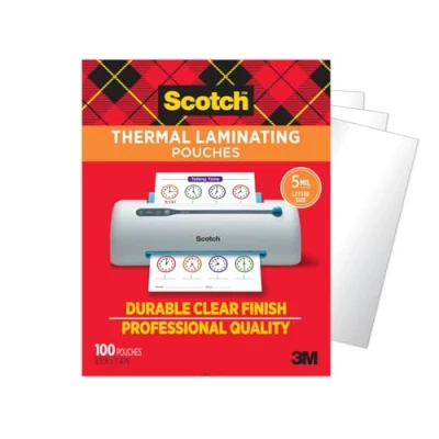 Abbildung von Scotch Thermo Laminierfolien, Premium Qualität, 5 mm dick für zusätzlichen Schutz, 100 Stück Laminierblätter in Briefgröße, unsere langlebigste Laminiertasche, 22,6 x 29 cm, transparent (TP5854 100)