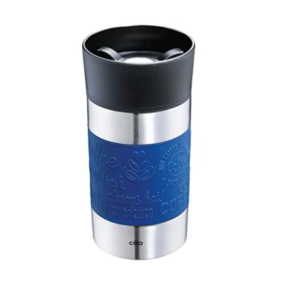 Abbildung von cilio VIAGGIO Thermobecher, 300ml, blau, Becher To Go mit 360 Quick Press Verschluss, Doppelwandsystem, auslaufsicher, ideal für alle gängigen Kaffeevollautomaten/Pad Maschinen