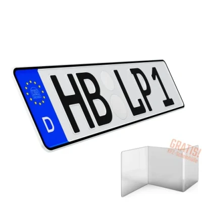 Abbildung von 1 Stück KFZ Kennzeichen 42cm x 11cm Nummernschild 420mm 110mm Wunschkennzeichen DIN zertifiziert Autokennzeichen auch für Fahrradträger Anhänger LKW Wunschprägung amtliches Autoschild