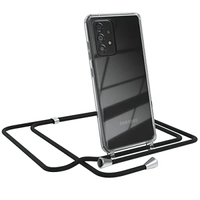 Abbildung von EAZY CASE Handykette kompatibel mit Samsung Galaxy A52 / (5G) A52s Handyhülle Umhängeband, Handykordel Schutzhülle, Silikonhülle, Hülle Band, Stylische Kette, Schwarz
