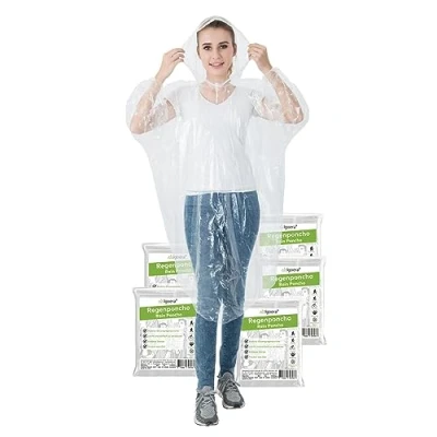 Abbildung von IGOERA Regenponcho transparent, 5er Pack Regencape mit Kapuze für Festival, Konzert, Wandern, Radfahren, Camping, Outdoor, Einweg Poncho gegen Regen