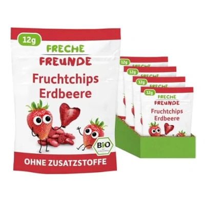 Abbildung von FRECHE FREUNDE Bio Fruchtchips &quot;100% Erdbeere&quot;, gefriergetrocknet Obst Chips Erdbeere, ohne Zuckerzusatz, vegan, laktosefrei, glutenfrei, 12er Pack (12 x 12 g)