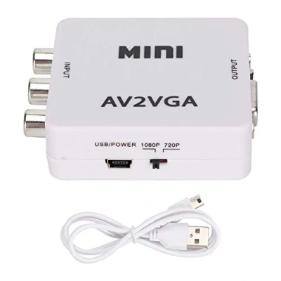 Abbildung von Mavis Laven Mini PC Adapter VGA auf AV RCA HDMI 480P Composite TV Set Top Box Audio Video Konverter (weiß)