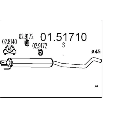 Abbildung von MTS 01.51710 Mittelschalldämpfer 1840 OPEL: Meriva A