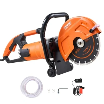 Abbildung von VEVOR Elektrische Betonsäge, 230 mm, Hochleistungs Kreissäge 2000 W, Schnitttiefe 89 Nass /Trocken Scheibensäge mit Wasserrohr, Wasserpumpe, Sägeblatt, für Stein und Ziegel