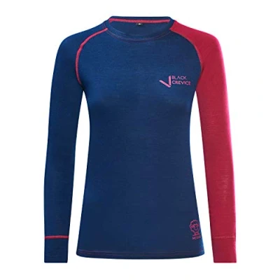 Abbildung von Black Crevice Damen Langarmshirt aus Merino Wolle in 46 Steel Blue/Blood red I Funktionsshirt atmungsaktiv Funktionsunterwäsche Base Layer Long Sleeve Skiunterwäsche