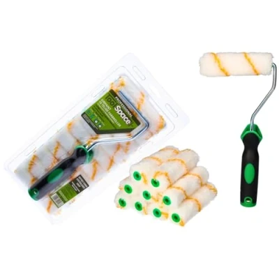 Abbildung von ToolSpace 10er Set Farbroller Klein + Griff 7 cm Farbwalzen aus Polyacryl Malerrollen für Lacke Fellwalzen Streichen Farbrollen Lammfellrolle Mallerwelzen Paint Roller Rollerpinsel Streichrollen