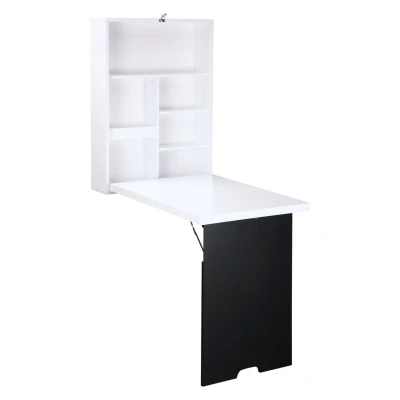 Abbildung von HOMCOM Klapptisch Wandklapptisch mit Tafel, 5 Fächern (Computertisch, 1 St., Klappschreibtisch), Weiß+Schwarz 60 x 94,5 147 cm