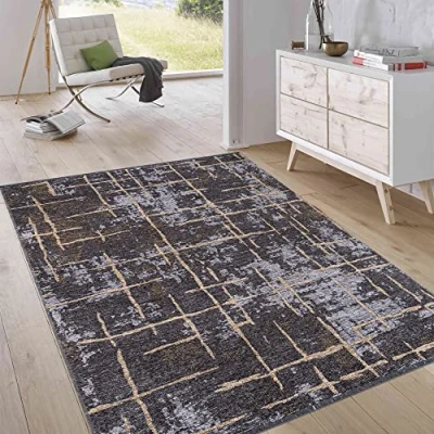 Abbildung von Jimri Kurzflor Wendeteppich Flach gewebter Teppich für Schlafzimmer &amp; Wohnzimmer, Eingang, Flur Maschinengefertigt, weicher Polyester Baumwoll Läufer Streifen Grau, Grösse : 75x150 cm