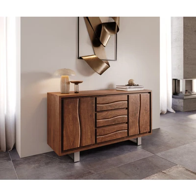 Abbildung von DELIFE Sideboard Live Edge, Akazie Braun 147 cm 2 Türen 3 Schübe Baumkante