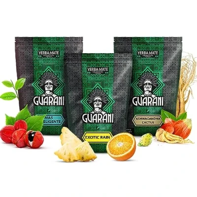 Abbildung von Mate Tee Set Guarani Dreierpack Guarana, Ashwaganda, tropische Früchte Paraguayische Natürliches Koffein 3x500g 1,5kg