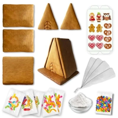 Abbildung von Lebkuchen WELT Hexenhaus All Inclusive Bastelset inkl. Zuckerfiguren Schokolinsen Gummibärchen Zuckerguss Fertig Mix mit Bastel Anleitung ca.15x14x15cm ca. 728g Lebkuchenhaus