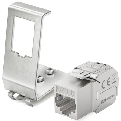 Abbildung von hb digital Set: 1x CAT.8 Keystone RJ45 Modul + Hutschienenadapter Metall Halterung für Hutschiene 35mm Standard Jack geschirmt Edelstahl LSA Montage Ethernet LAN Netzwerk Switch