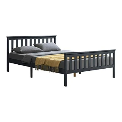 Abbildung von en.casa Holzbett, »Breda« Ehebett Doppelbett mit Lattenrost 160x200 cm Dunkelgrau