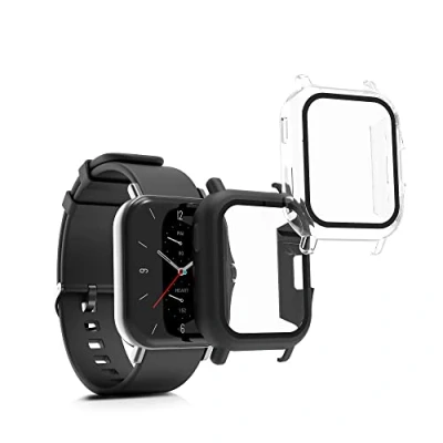 Abbildung von kwmobile 2X Cover kompatibel mit Huami Amazfit GTS 2 Hülle Fullbody Fitnesstracker Case Set aus Glas Schwarz Transparent