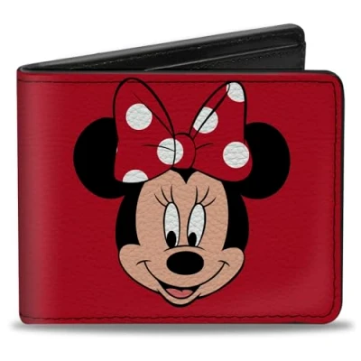 Abbildung von Buckle Down Herren Minnie Mouse Face + Script Polka Dots Red/White Reisezubehör Bi Fold Brieftasche, Mehrfarbig, Standard größe