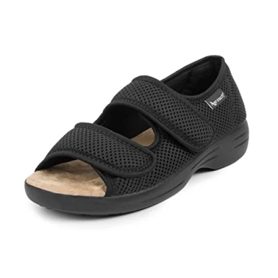 Abbildung von Aerosoft Reha Sandale Stretch 06 Damen Herren Klettverschluss Weite G H rutschhemmend (schwarz, Numeric_44)