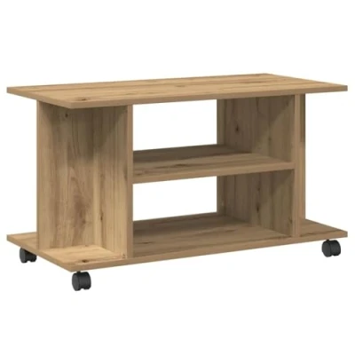 Abbildung von vidaXL TV Regal, Schrank mit Rollen 4 Fächern, Lowboard für Fernseher, Fernsehtisch Fernsehschrank Wohnzimmer, Artisan Eiche Holzwerkstoff