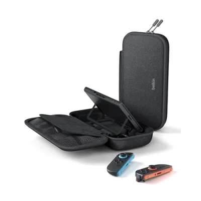 Abbildung von Belkin Gaming Nintendo Switch 2 Tasche inklusive 10.000 mAh Powerbank mit LCD Anzeige, Case 30 W Schnellladegerät und Fächern für AirTag Games Anthrazit
