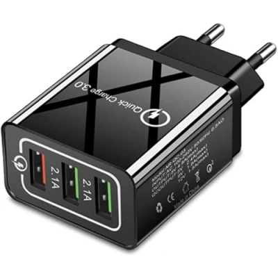 Abbildung von N35CS USB Ladegerät, 3 Port QC 3.0 Schnellladegerät, 100 240V, 5V/9V/12V, Max. 4,8A, Mehrfach Ladeadapter für Smartphones, Tablets &amp; mehr