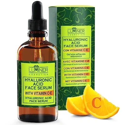 Abbildung von Luminer Hyaluron Serum 100ml, Vitamin C Gesicht, natürlich Anti Falten Formel mit Schneckenschleim, Aloe Vera, E, feuchtigkeitsspendende aufpolsternd hyaluronsäure made in Italy