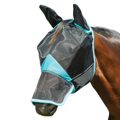 Abbildung von Weatherbeeta Fliegenmaske Comfitec Deluxe Fine Mesh mit Ohren und Nase Schwarz/Türkis Small Pony