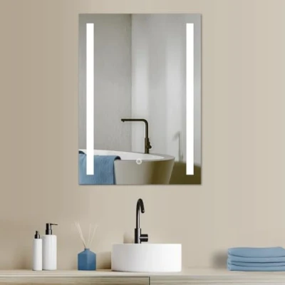 Abbildung von HOKO Badspiegel LED Design Wandspiegel 50x70/60x80cm+ Wechsel (Warmweiß Kaltweiß Neutral. Licht mit Touch Schalter und Wandschalter einschaltbar. Memory Funktion.IP44, 5mm HD Glass)
