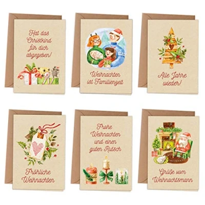 Abbildung von Papierdrachen Weihnachtskarten 6 weihnachtliche Grußkarten als Klappkarte inklusive Umschlag zur Adventszeit Stilvolles Design Weihnachtszeit Motiv Packpapier Christmas