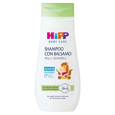 Abbildung von HiPP Baby Care Shampoo mit Balsam für Kinder, entwirrt das Haar und schützt die Kopfhaut, empfindliche Haut, natürlichem Bio Mandelextrakt, 1 x 200 ml