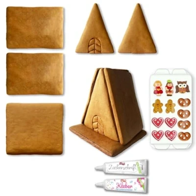Abbildung von Lebkuchenwelt Lebkuchen Hexenhaus Bastelset ca. 15x14x15cm inkl. Zuckerfiguren Zuckerguss Tube &amp; Lebensmittelkleber mit Bastel Anleitung 430g Lebkuchenhaus Bausatz für Weihnachten
