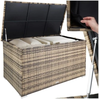Abbildung von tectake Gartenbox Auflagenbox (1 St., Auflagenbox), Aufbewahrungsbox mit Aluminiumgestell und Rattangeflecht