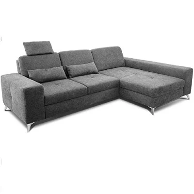 Abbildung von CAVADORE Ecksofa Bali / Trendige Sofaecke mit Longchair rechts &amp; Federkern Inkl. Sitztiefenverstellung, Kopfstütze Nierenkissen 286 x 92 176 Flachgewebe: Grau
