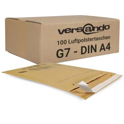 Abbildung von versando 100x G7 Luftpolsterumschläge Innenmaß 230 x 340 mm Außenmaß 250 350 braun/goldgelb für DIN A4